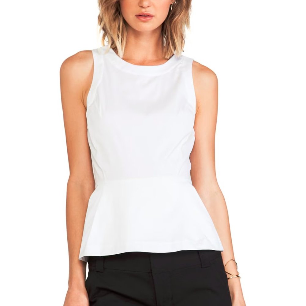 Theory Ballise White Poplin Pleated-Peplum Top